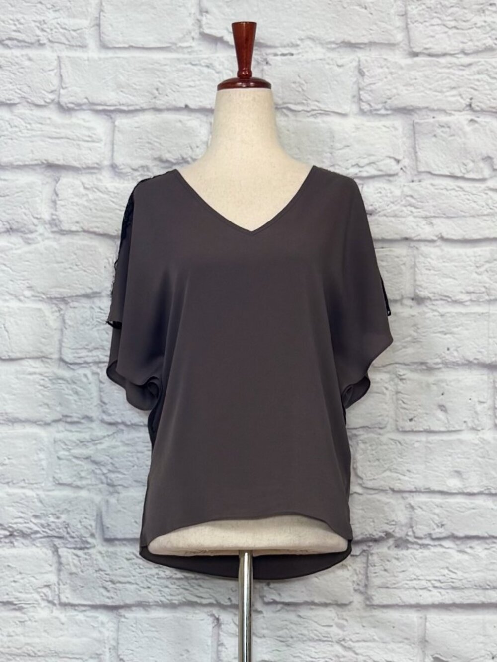 Collective Concepts Taupe Flutter Sleeve Top
